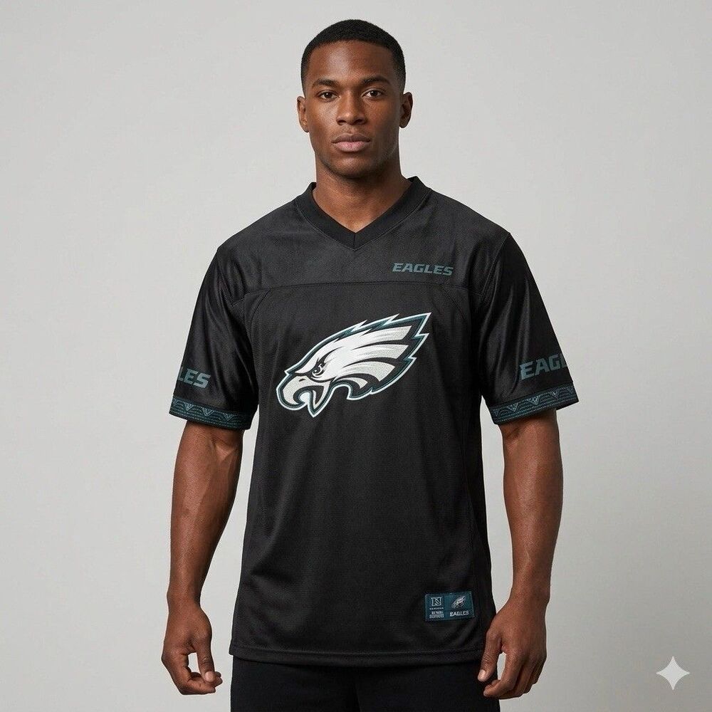 NFL Team Apparel Philadelphia Eagles Black Mesh V-Neck Jersey Size L